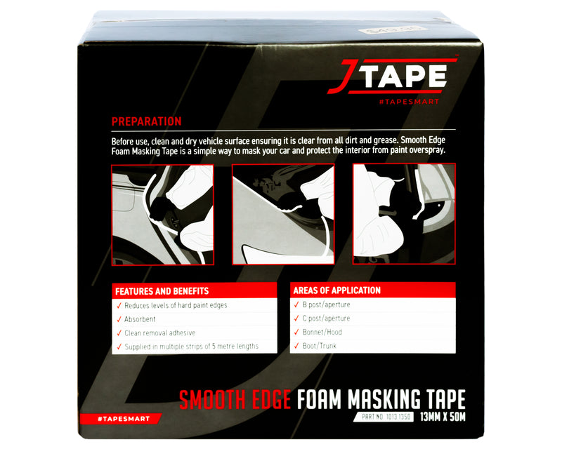 Jtape 1013.1350 Smooth Edge Foam Masking Tape – 13mm X 50m Roll, White